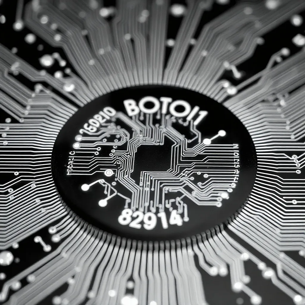Monochrome macro photography of a silicon wafer with intrica
