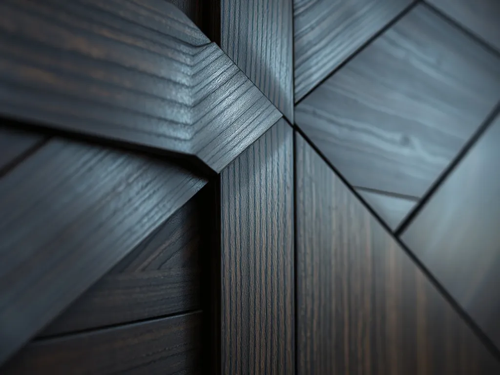 Close-up texture of brushed aluminum and dark wood interlock